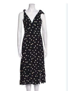 Black Heart-Print V-Neck Tie-Shoulder Dress